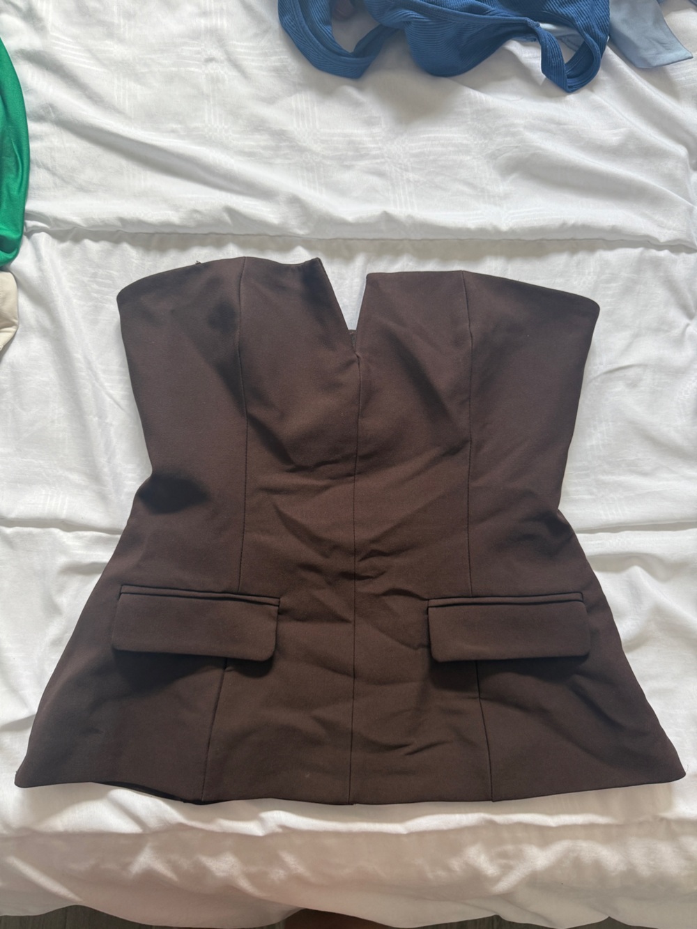 Zara Strapless Chocolate Brown Peplum Top